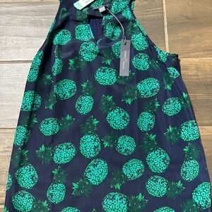 Market & Spruce Navy Top with Green Pineapple Print